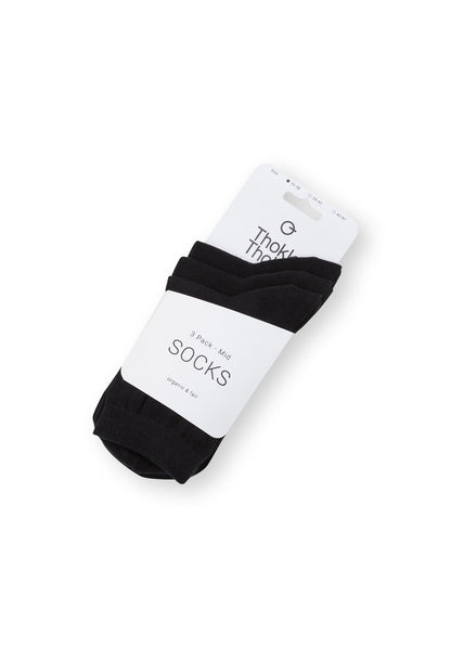3 Pack Mid Socks Black (GOTS)