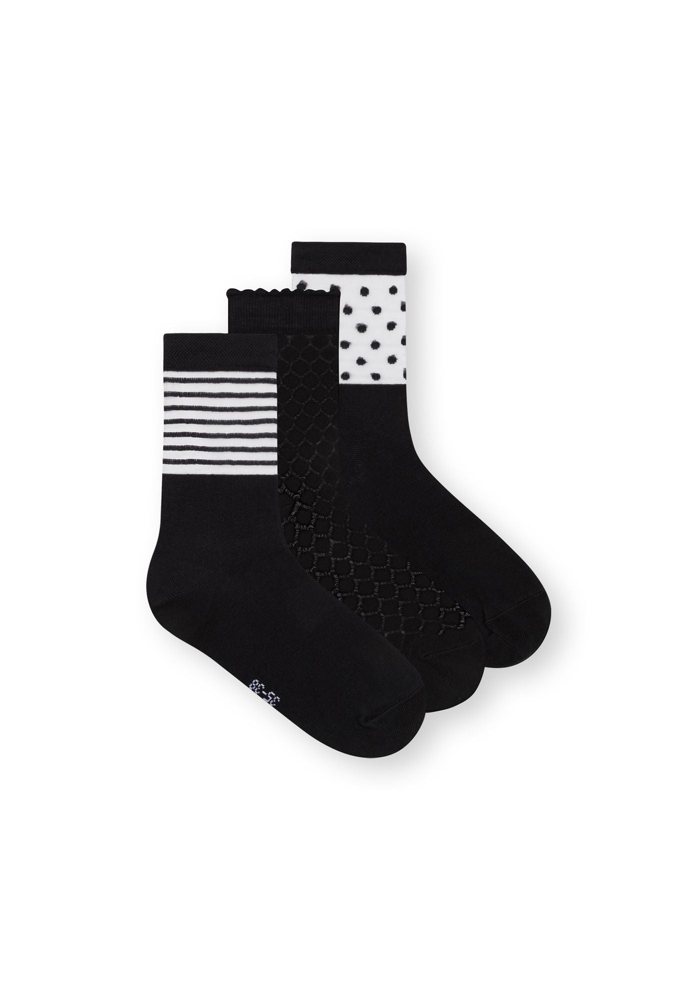 3 Pack Mid Socks Black - Damensocken - Romance/Black Dots/Black Stripes