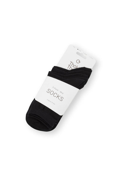 5 Pack Mid Socks Black (GOTS)
