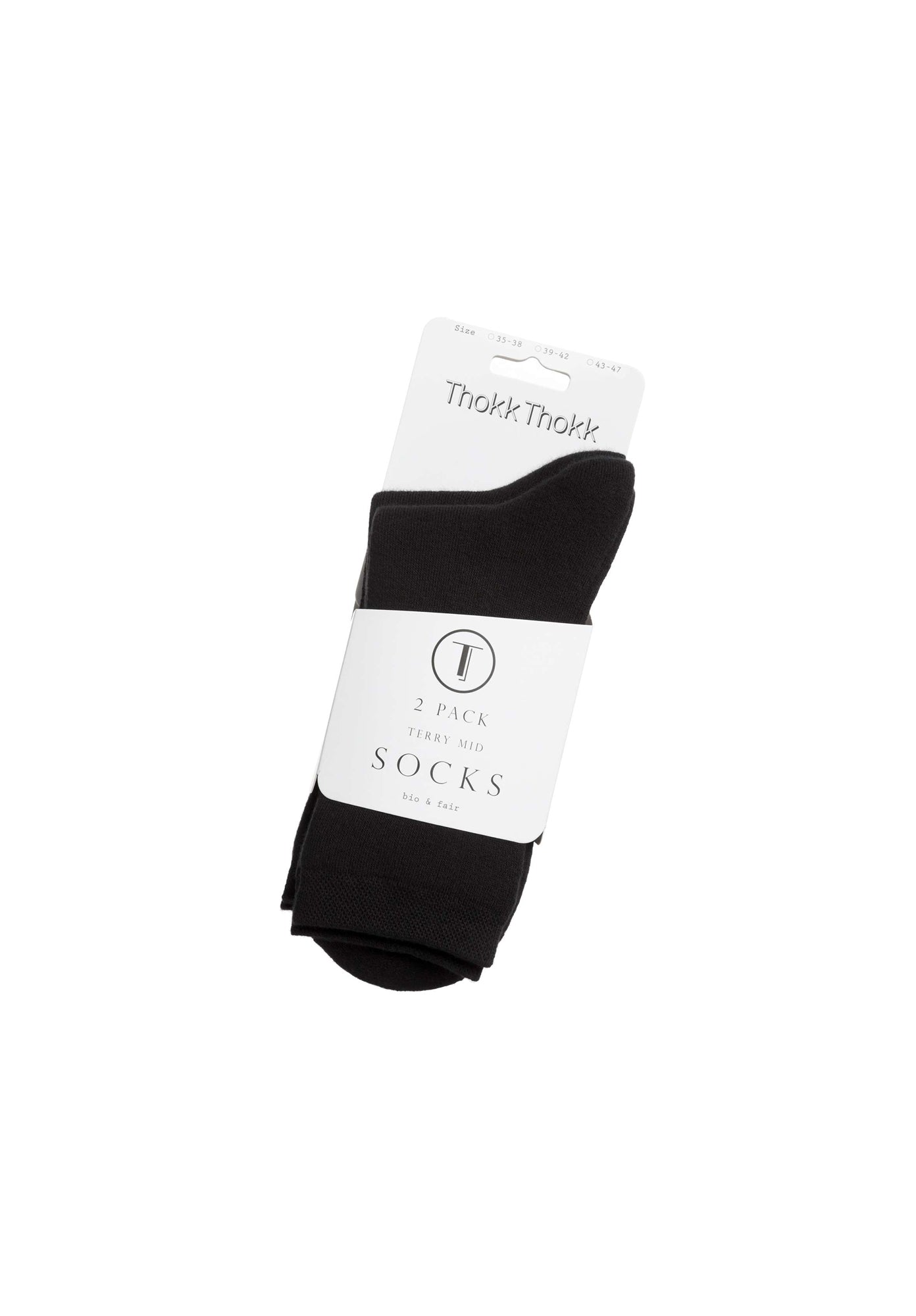 2 Pack Warm Mid Socks Black (GOTS)