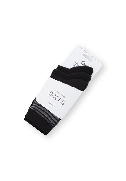 3 Pack Mid Socks Black - Damensocken - Romance/Black Dots/Black Stripes (GOTS)