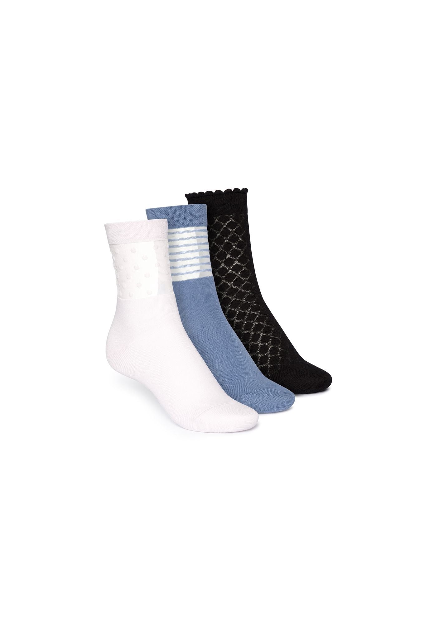 3 Pack Mid Socks Black - Damensocken - Romance/Ironblue Stripes/Marshmallow Dots