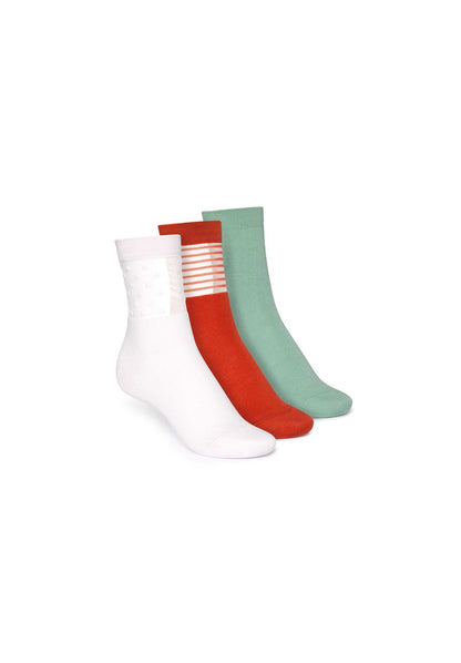 3 Pack Mid Socks - Damensocken - Cabbage/Tangerine Stripes/Marshmallow Dots