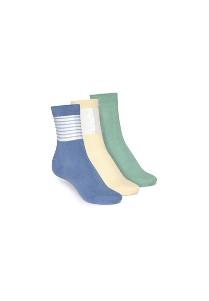 3 Pack Mid Socks - Damensocken - Cabbage/Vanilla Dots/Ironblue Stripes (GOTS)