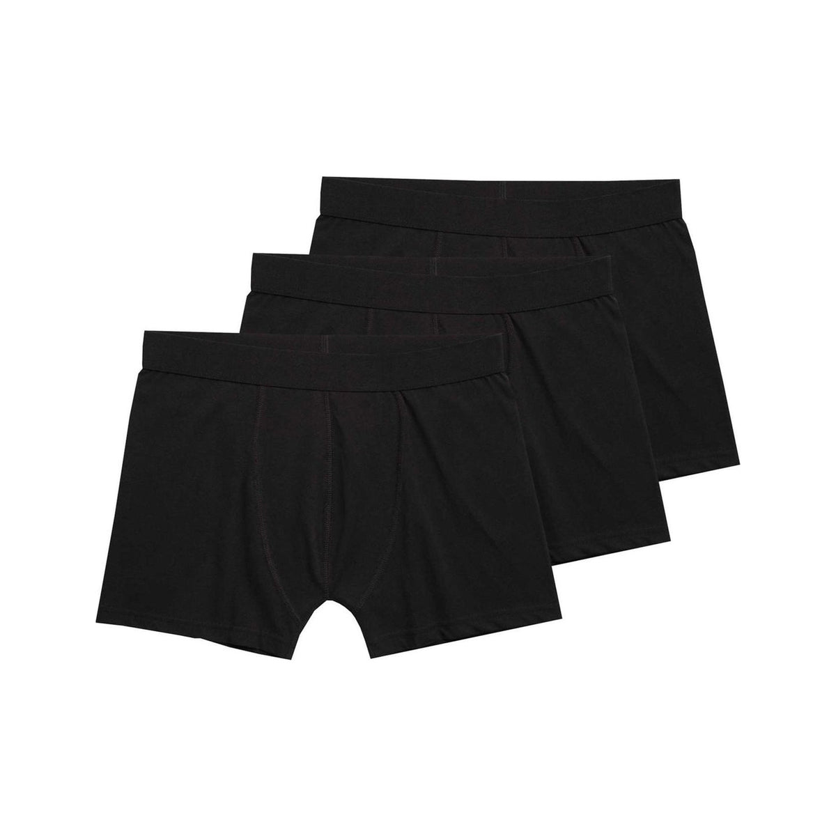 3er Pack TT15 Trunks in Schwarz, drei Trunks gestapelt, Bio-Baumwolle GOTS
