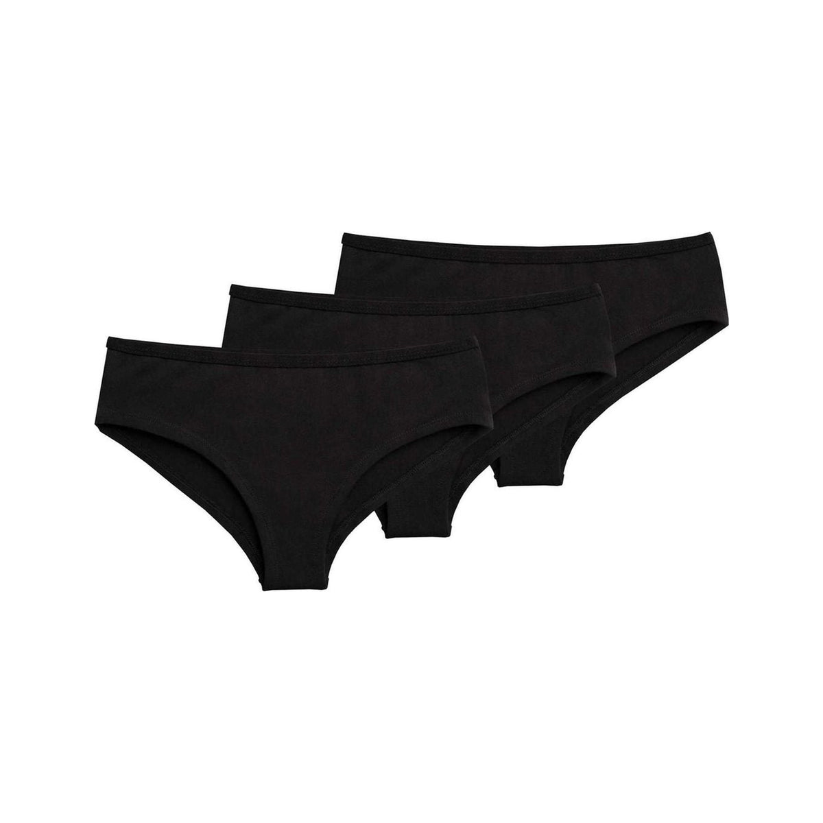 3er Pack TT21 Panty in Schwarz, drei Panties gestapelt, Bio-Baumwolle GOTS