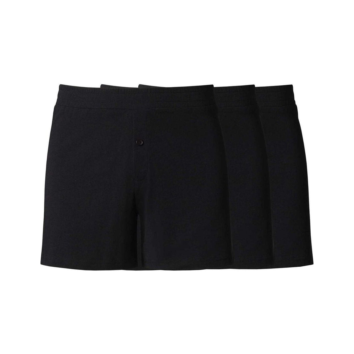 3er Pack TT31 Boxershorts in Schwarz, drei Boxershorts gestapelt, Bio-Baumwolle GOTS