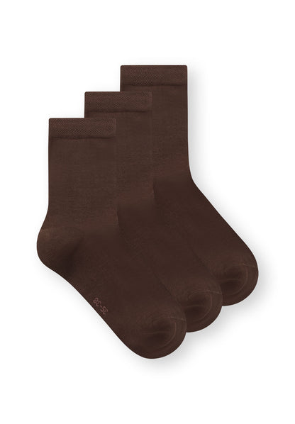 3 Pack Mid Socks Brown
